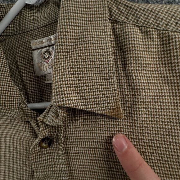 Viyella Cotton Wool Blend Button Up Shirt Men Long Sleeve Houndstooth Size 16 - Picture 9 of 16